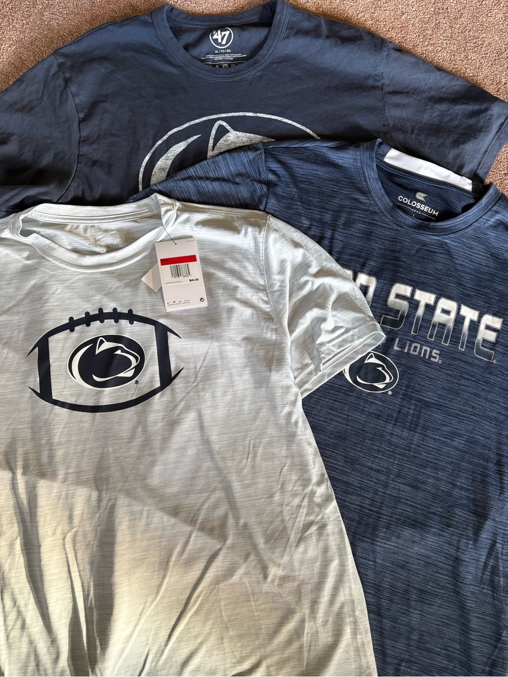 Nike Colosseum Men’s set bundle of 3 Penn State Lions tshirts size large NWT